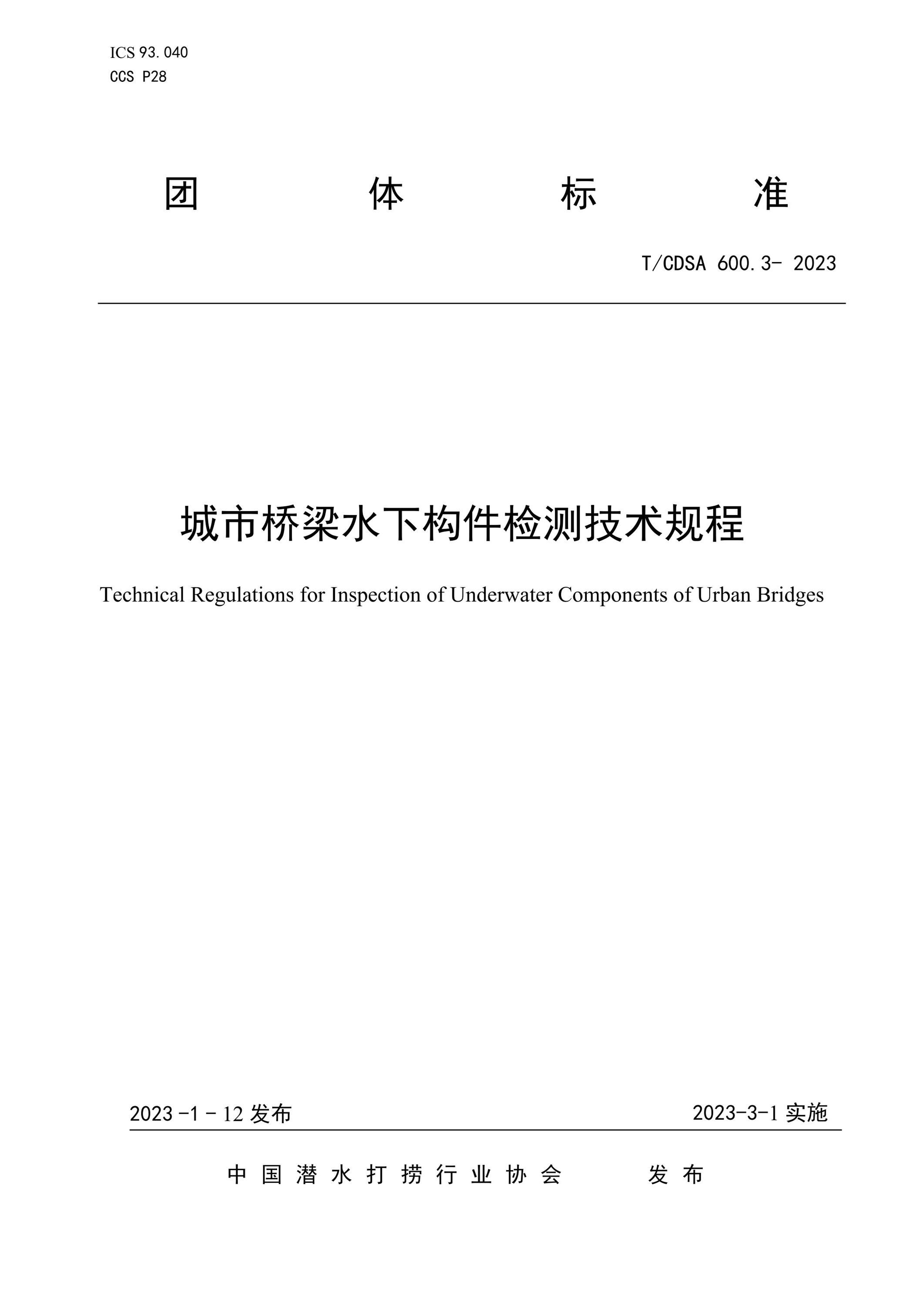 T/CDSA 600.3-2023 城市橋梁水下構件檢測技術規程